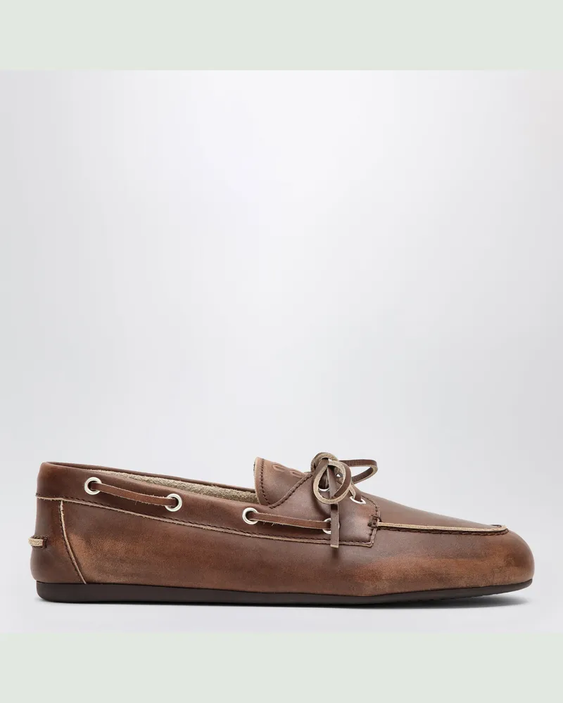 Miu Miu Slipper aus Leder mit Vintage-Optik braun verbrannt Brown