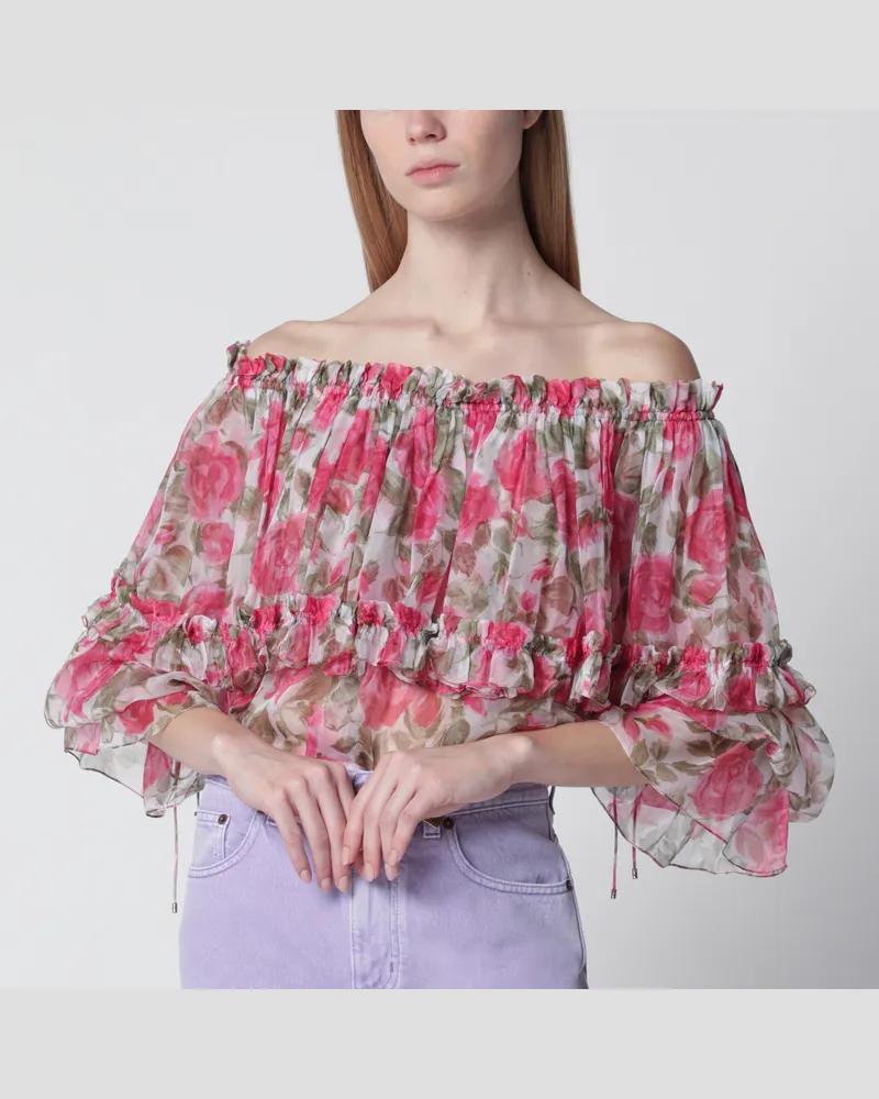 Chloé Top mit Puffärmeln aus mehrfarbiger Seide Multicolor