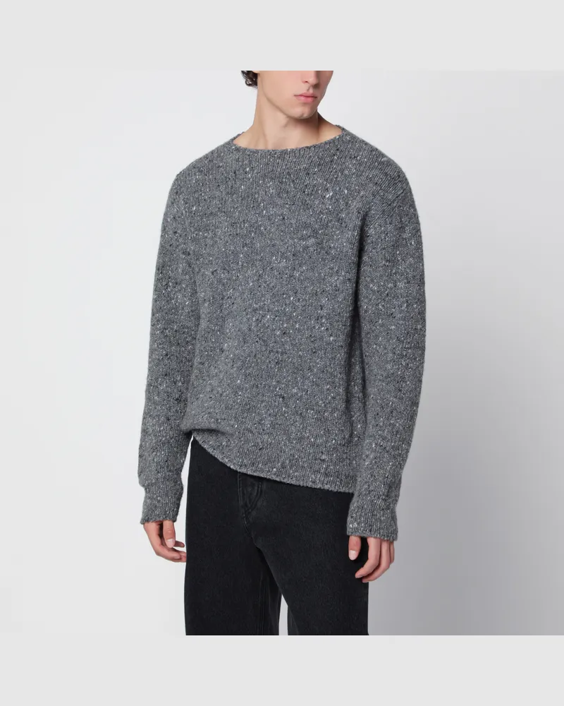AURALEE Anthrazitgrauer Wollpullover mit Rundhalsausschnitt Grey