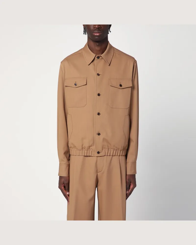 LARDINI Beigefarbene Hemdjacke aus Wolle Beige
