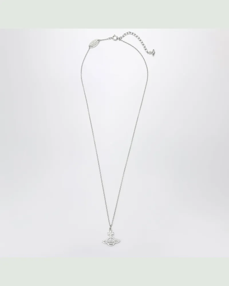 Vivienne Westwood Platinfarbene Orb-Anhängerhalskette mit Kristallen Metal