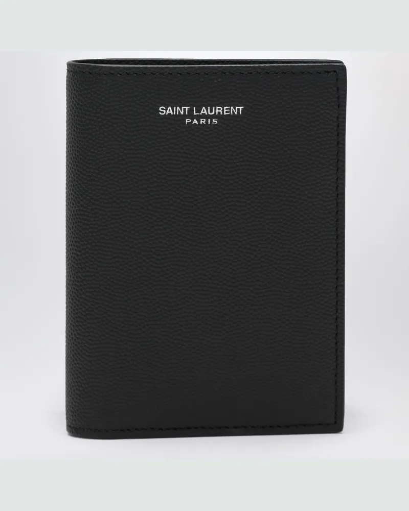 Saint Laurent Kartenetui aus schwarzem Grain de Poudre-Leder 