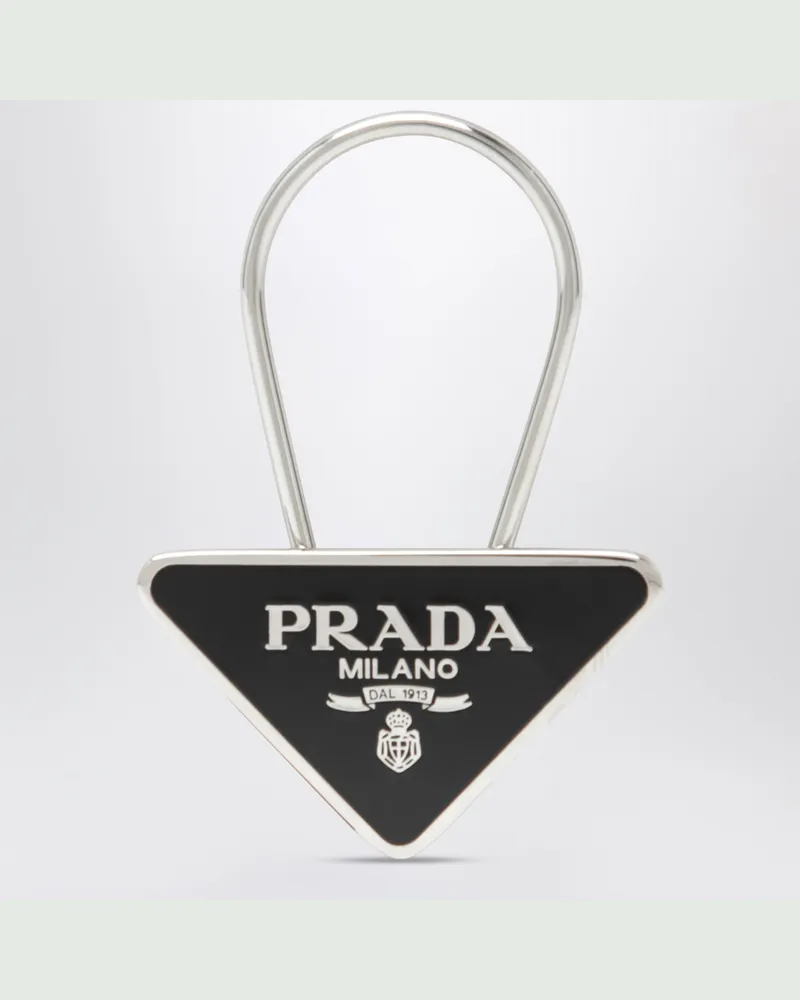 Prada Schwarz/silberner Schlüsselanhänger aus emailliertem Metall Black
