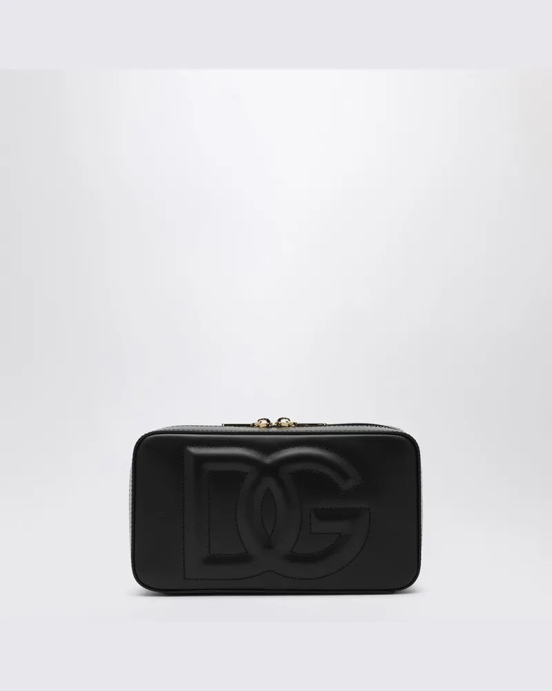 Dolce & Gabbana Schwarze Leder-Umhängetasche mit Logo Schwarz