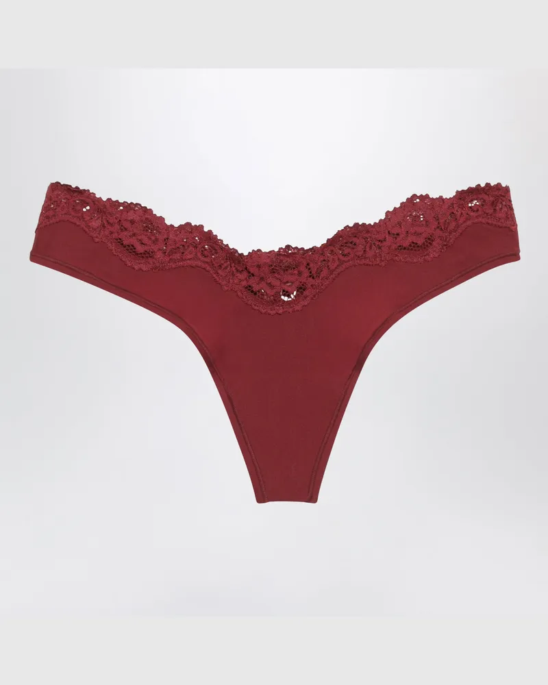 SKIMS Bordeauxroter hochgeschnittener String aus Stretch-Spitze Burgundy