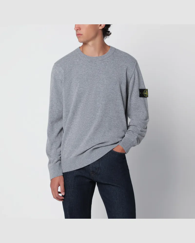Stone Island Grau melierter Rundhalspullover aus Wolle Grey