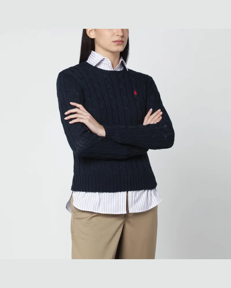 Ralph Lauren Marineblauer Zopfstrickpullover aus Baumwolle Blau