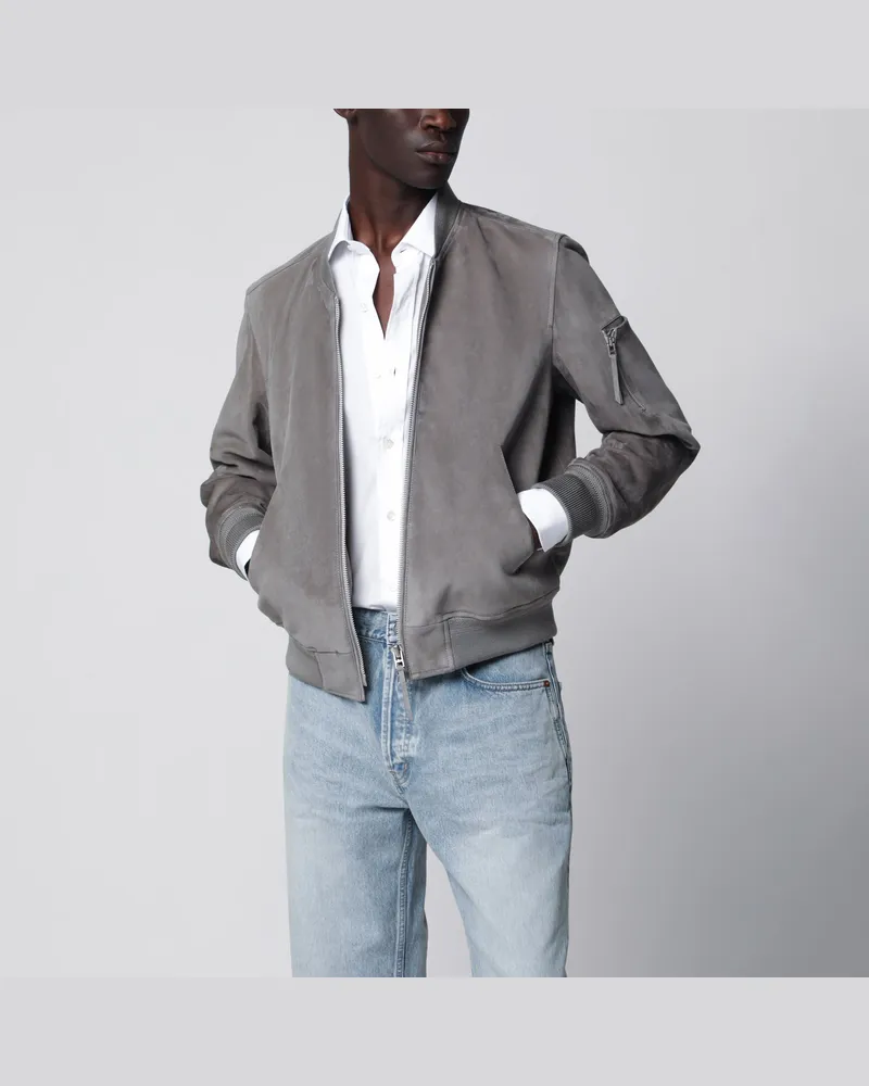 Tom Ford Bomberjacke aus Lammveloursleder in Titanium Grey
