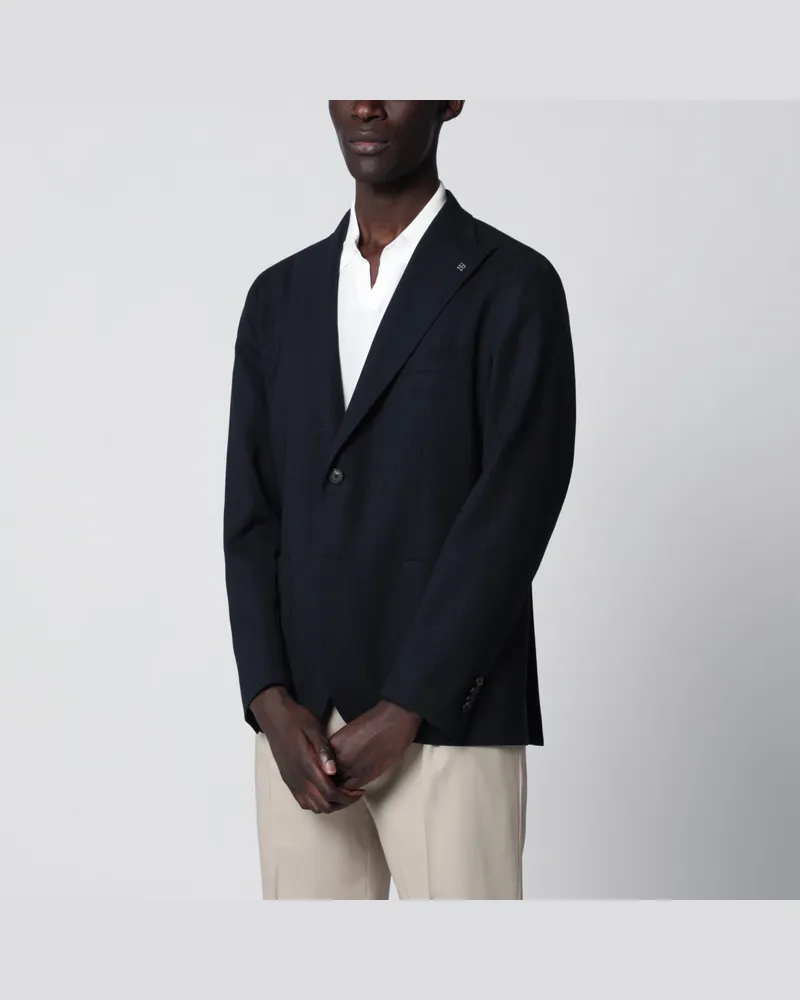 Tagliatore Einreihige strukturierte blaue Wolljacke Blue