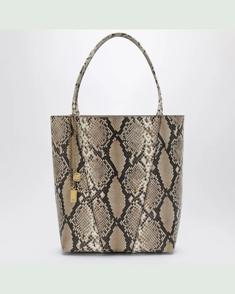 Chloé Große  Spin Tote Bag aus Leder mit Pythonprägung Beige