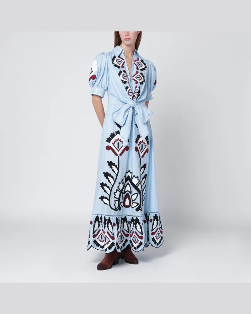 FARM Rio Hellblaues besticktes langes Kleid mit Schleife Multicolor