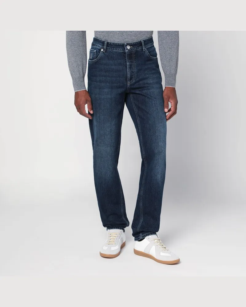 Brunello Cucinelli Dunkelblaue Jeans mit Washed-Effekt Blau