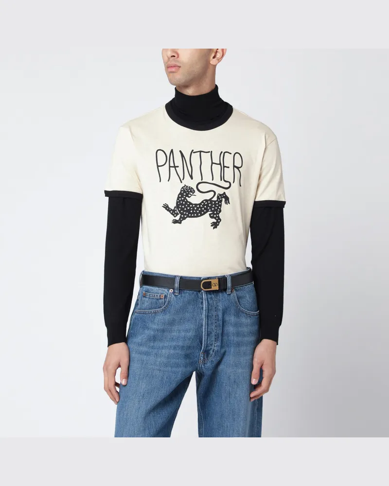 Valentino Garavani Butterfarbenes T-Shirt mit Panther-Print Beige