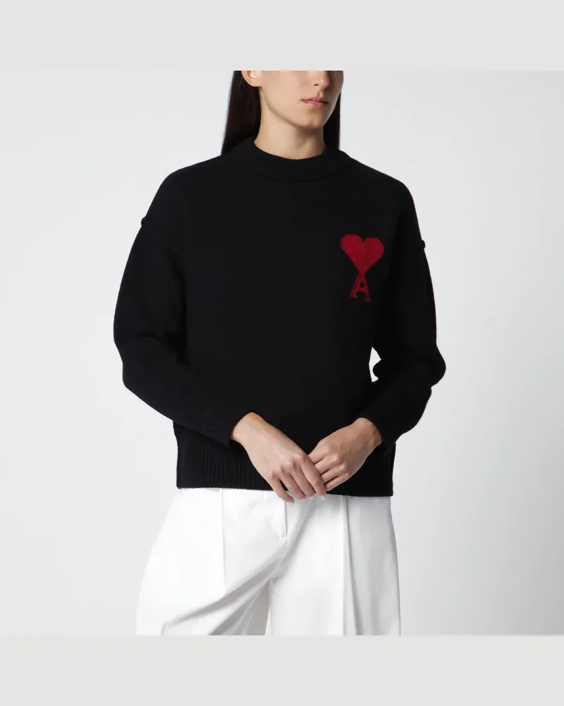 AMI Paris Schwarzer Ami de Coeur Pullover aus Schurwolle Black