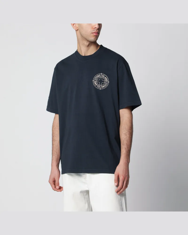 Stone Island Regular-Fit T-Shirt mit Kompass-Print aus Baumwolle, blau Blue