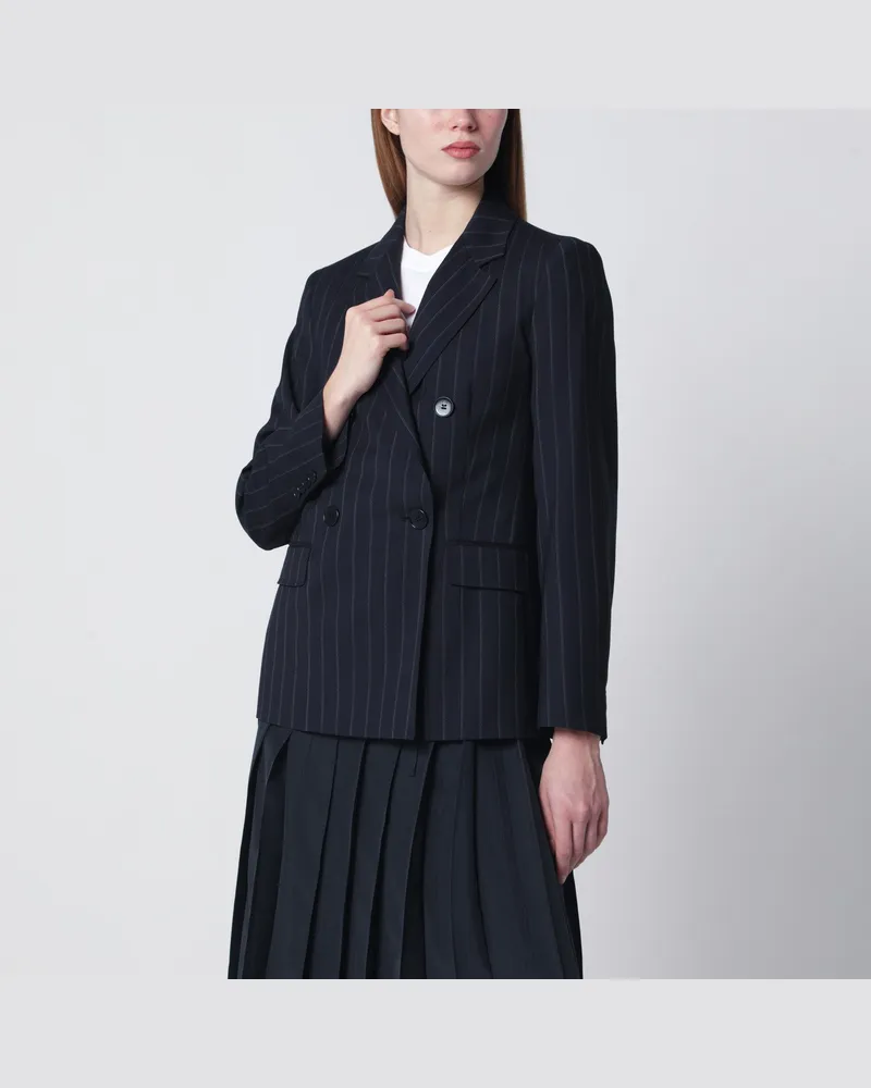 Max Mara Blauer zweireihiger Nadelstreifen-Wollblazer 
