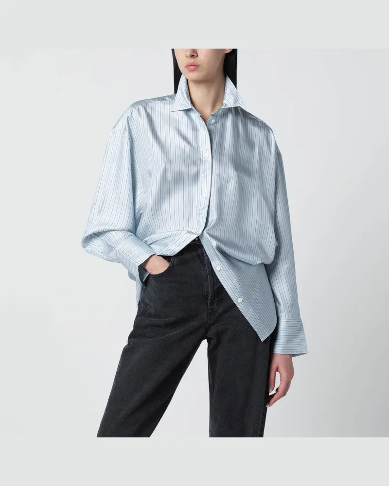 Totême Eisblau gestreiftes Seidenhemd 