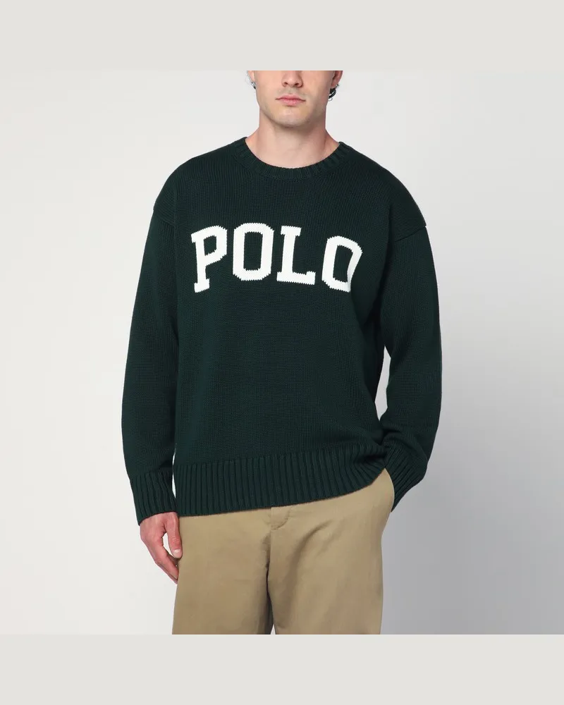 Ralph Lauren Dunkelgrüner Big-Fit Pullover mit eingelegtem Logo Grün