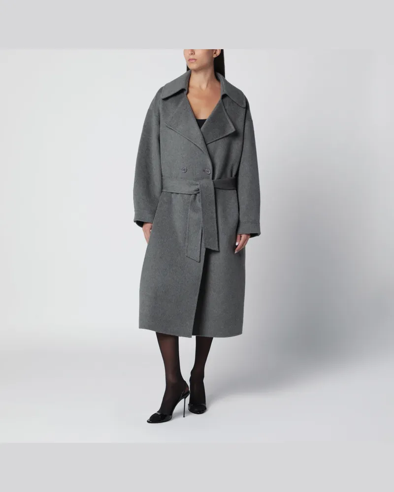 FRANKIE Shop Doppelreihiger Mantel mit Gürtel in Grau Grey