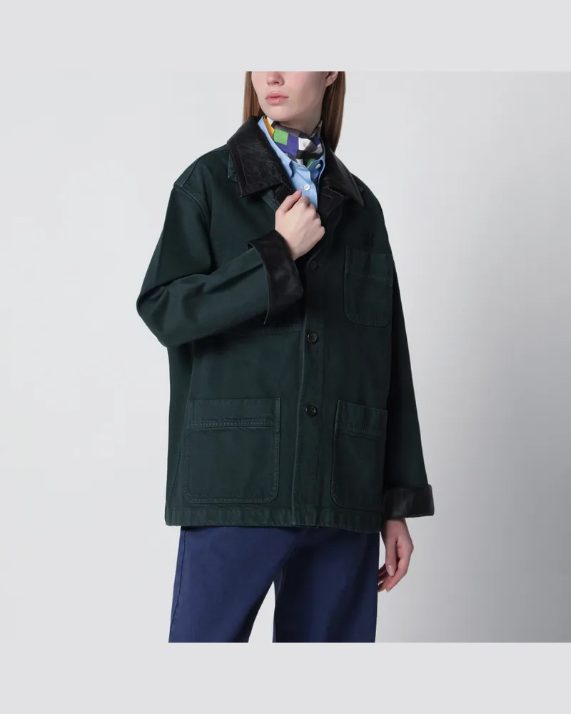 Miu Miu Bottle green gabardine and leather jacket Green