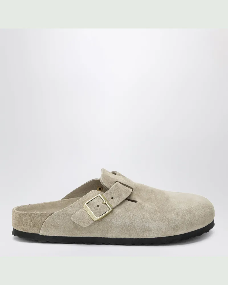 Birkenstock Boston Exquisite Clog aus Veloursleder in Taupe Beige
