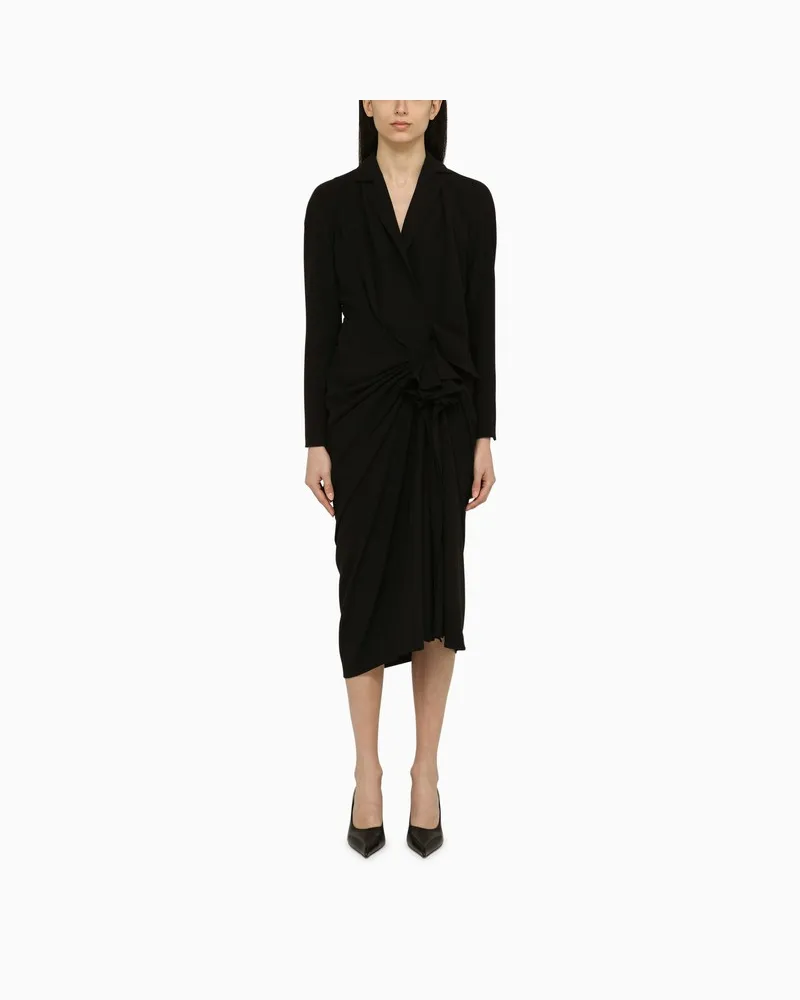 Dries van Noten Schwarzes Kleid aus Wollgemisch mit Drapierung Mehrfarbig