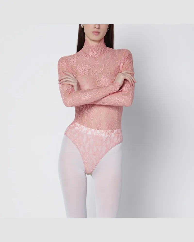 Valentino Garavani Pfirsichrosa Spitzenbody mit Blumenmuster Rosa