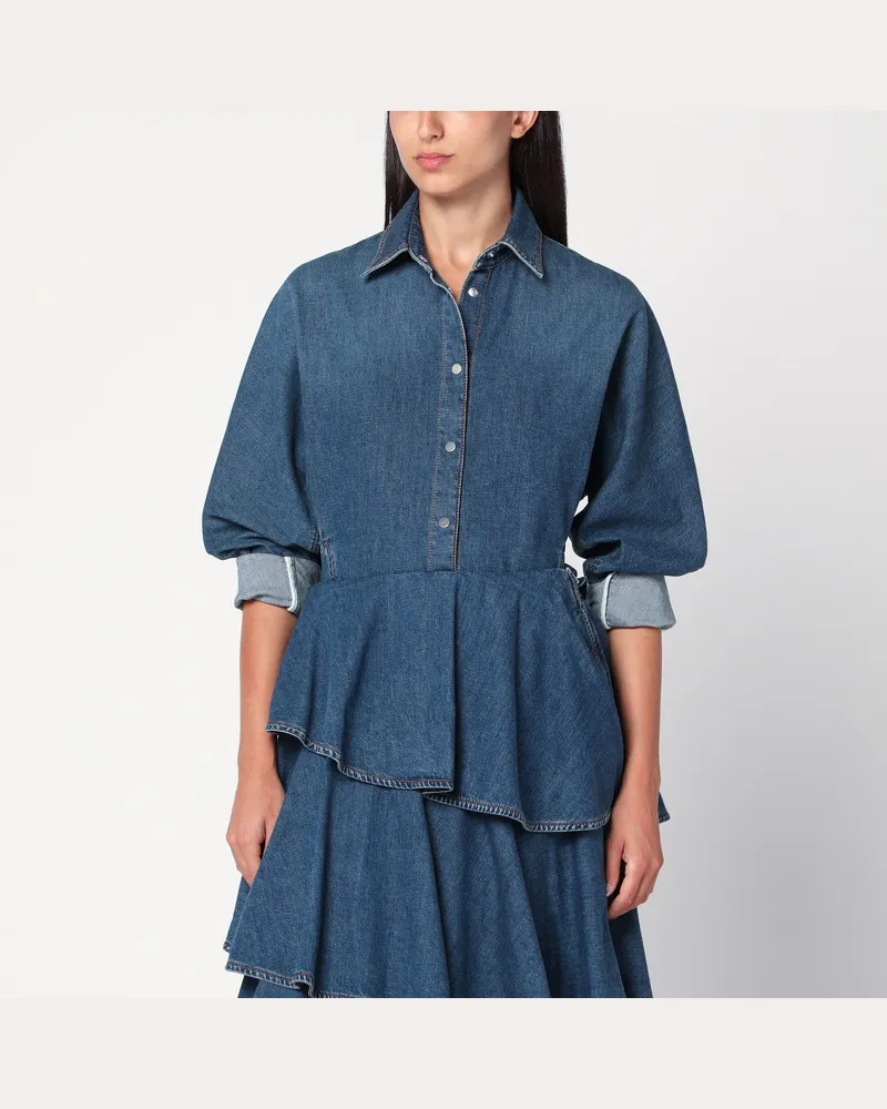 Alaïa Abgerundetes blaues Jeanshemd Blue