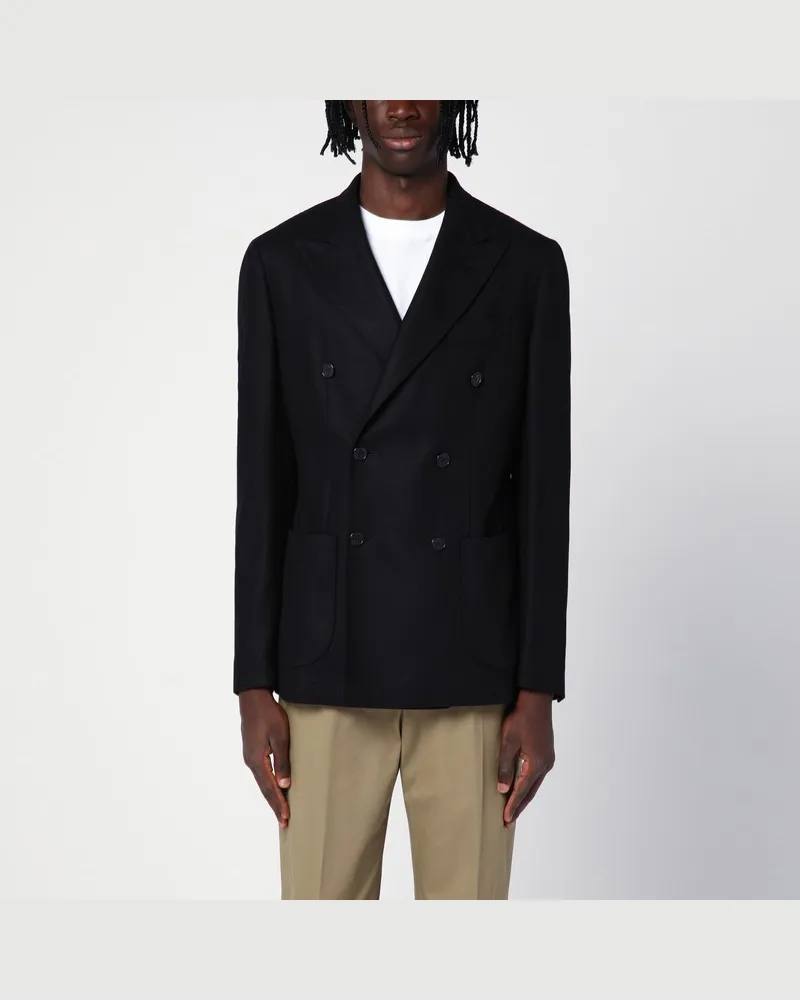 Biagio Santaniello Schwarze zweireihige Jacke aus Wollgemisch Schwarz