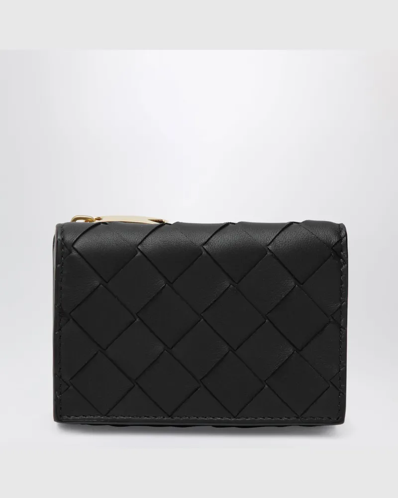 Bottega Veneta Schwarz/goldene Intrecciato Dreifach-Geldbörse Black