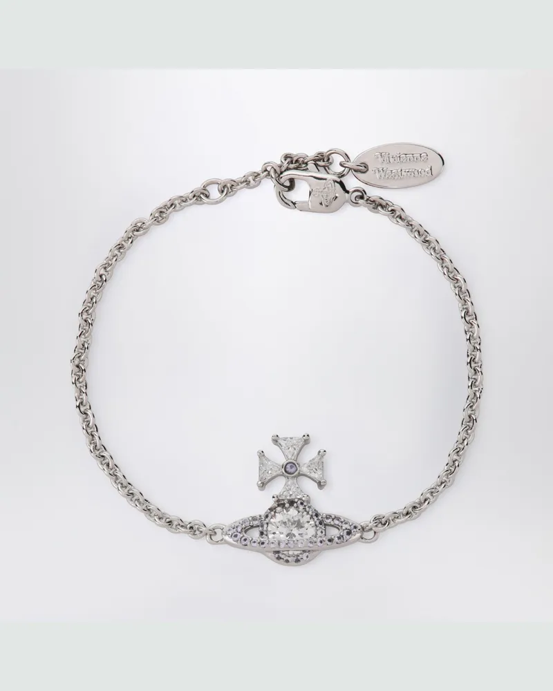 Vivienne Westwood Platinfarbenes Orb-Logo-Armband mit Kristallen Metal