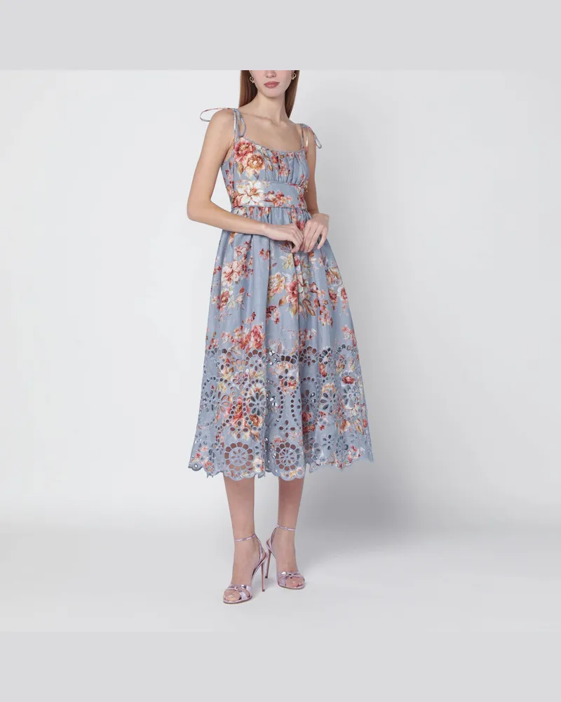 Zimmermann Midi-Kleid aus Leinen mit Blumenprint Multicolor