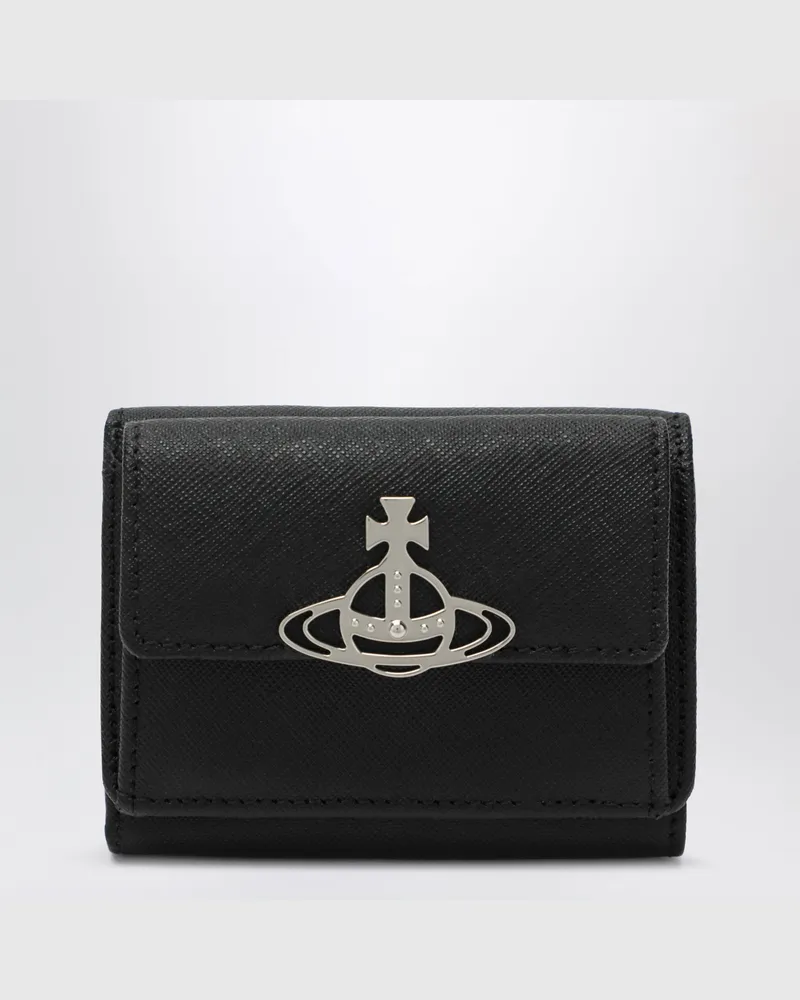 Vivienne Westwood Schwarzes Lederportemonnaie mit Orb-Logo Black