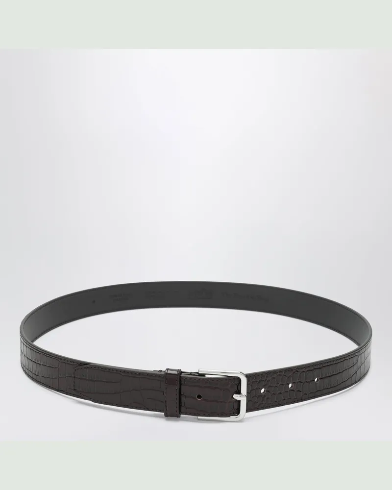 FRANKIE Shop Brauner Toni Croc Gürtel aus Lackleder Brown