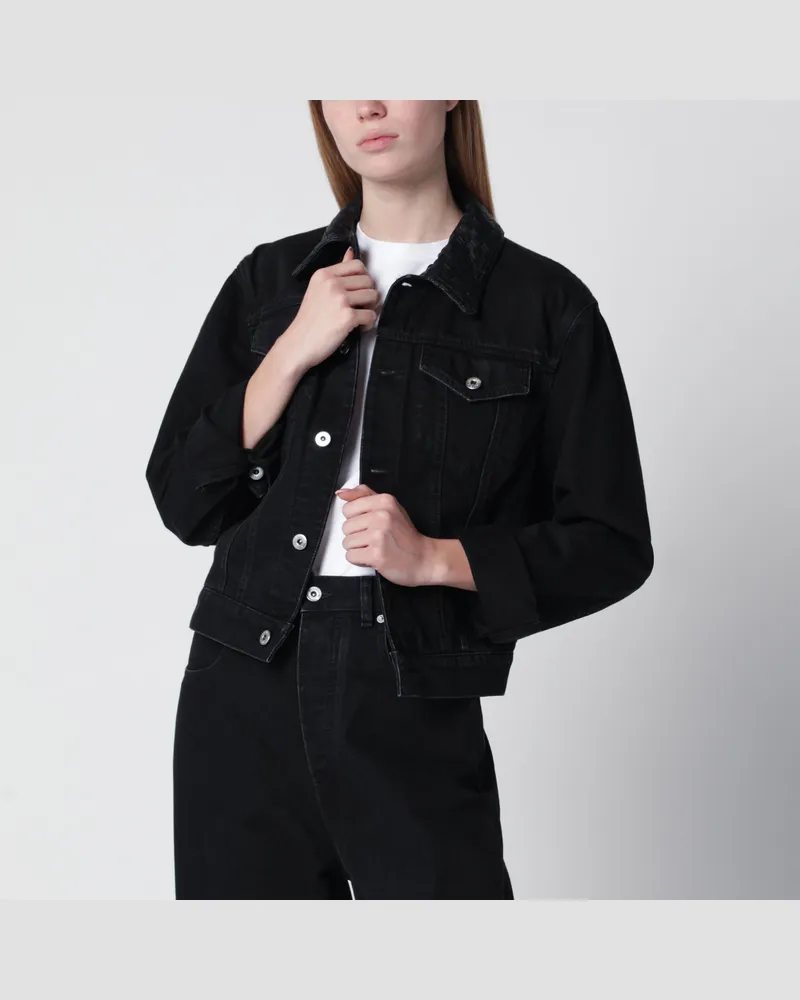 Bottega Veneta Jeansjacke mit Intrecciato-Kragen Black