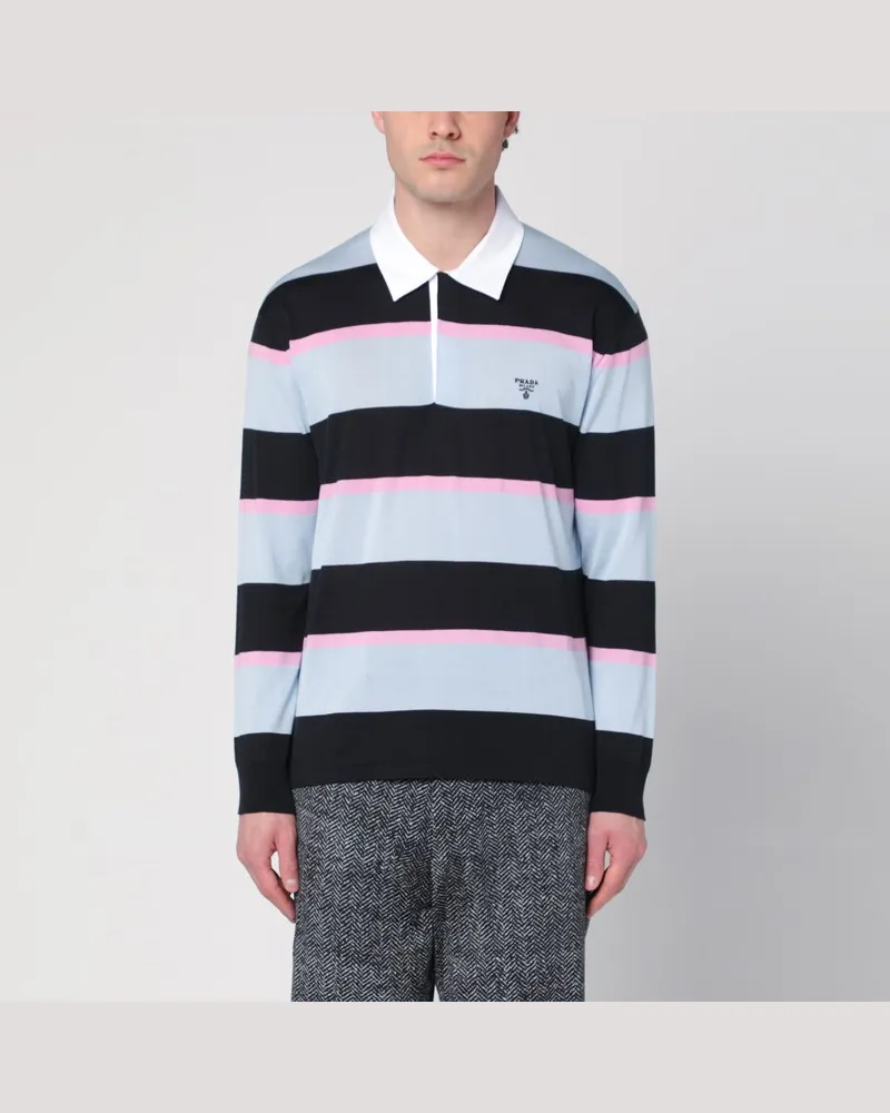 Prada Gestreiftes Polohemd aus Seide und Baumwolle Schwarz