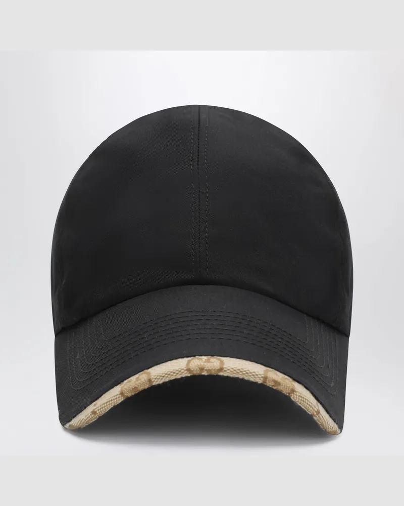 Gucci Schwarze Baseballkappe aus Baumwolle mit GG-Besatz Black