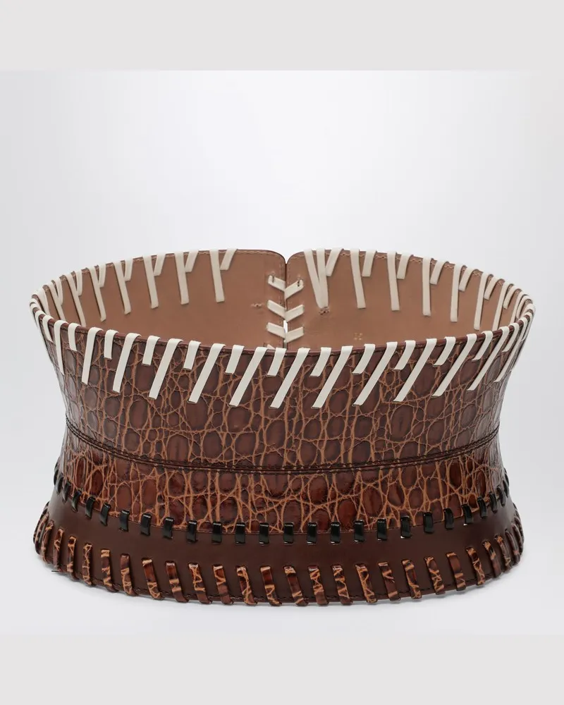 Dries van Noten Hellbrauner Korsettgürtel aus Leder Braun