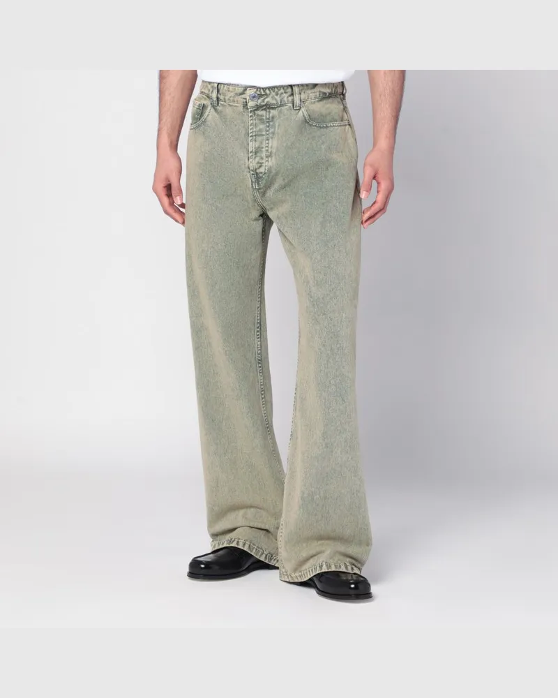 AMI Paris Jeans in Lorbeergrün mit Used-Effekt Beige