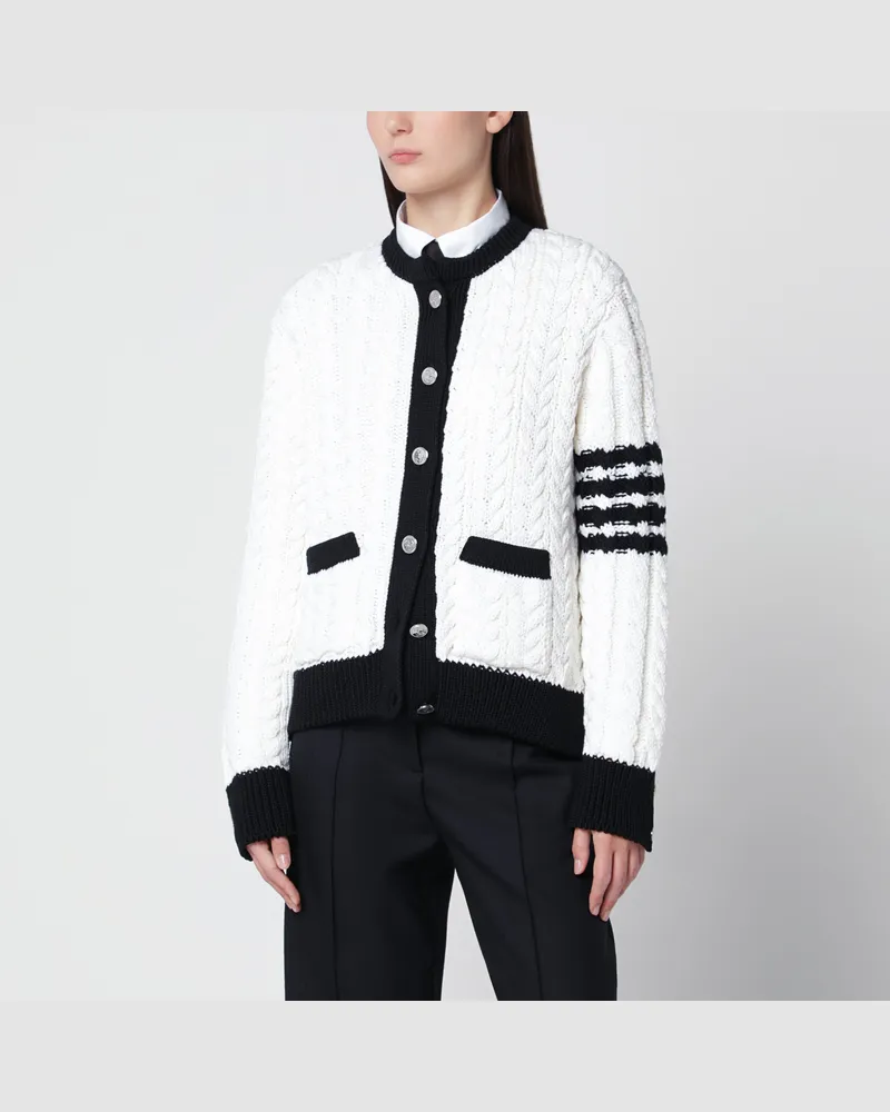 Thom Browne Weißer Zopfmuster-Cardigan aus Wolle White