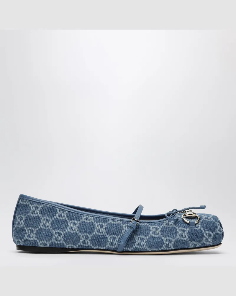 Gucci Blaue GG Denim-Ballerinas mit Horsebit-Detail Blue