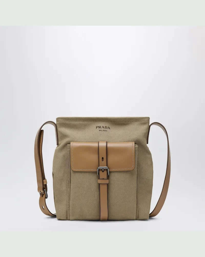 Prada Route Umhängetasche aus Canvas und khakifarbenem Leder Beige