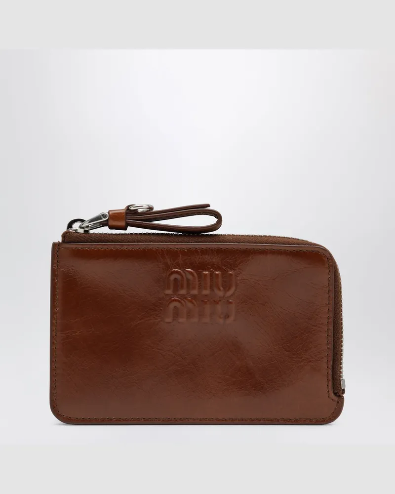 Miu Miu Rosewood envelope card holder in calfskin Brown