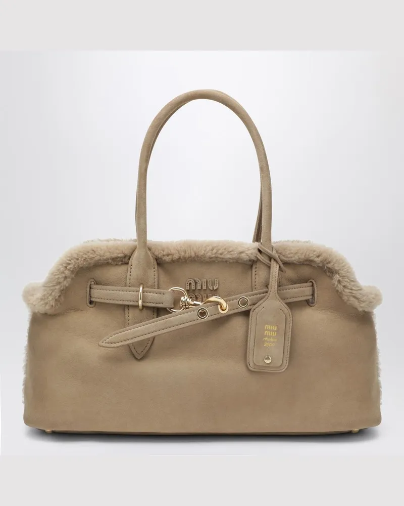 Miu Miu Sandfarbene Aventure Tasche aus Lammfell Mehrfarbig