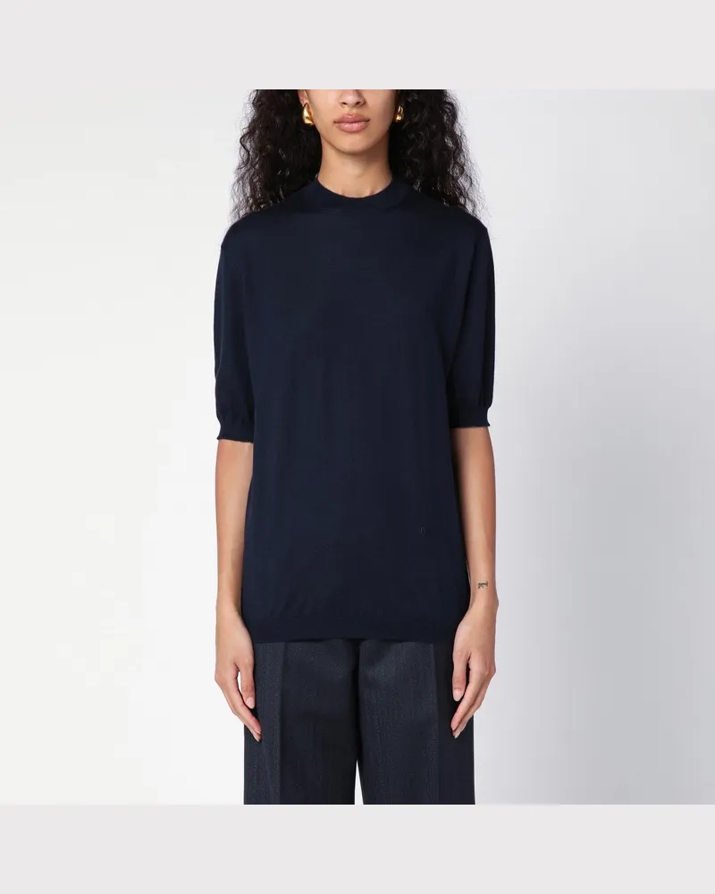 Bottega Veneta Marineblauer Kaschmirpullover mit Rundhalsausschnitt Blau