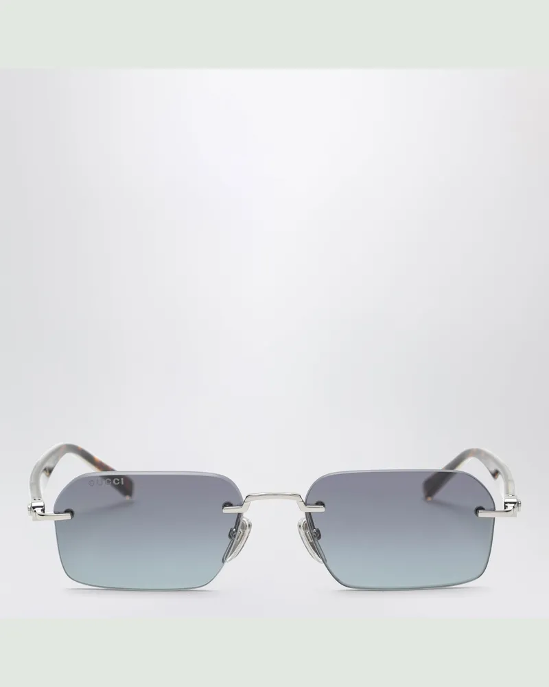 Gucci Rechteckige Sonnenbrille aus silberfarbenem Metall Metal