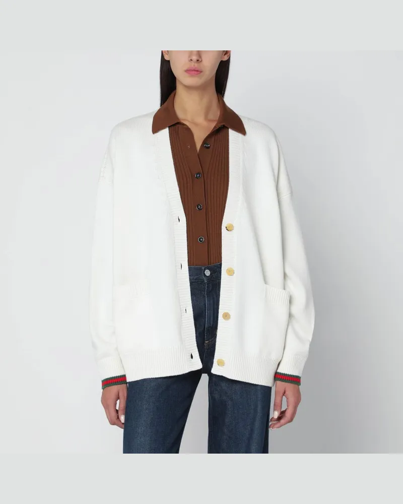 Gucci Cardigan aus Wolle und Kaschmir in Elfenbein Mehrfarbig