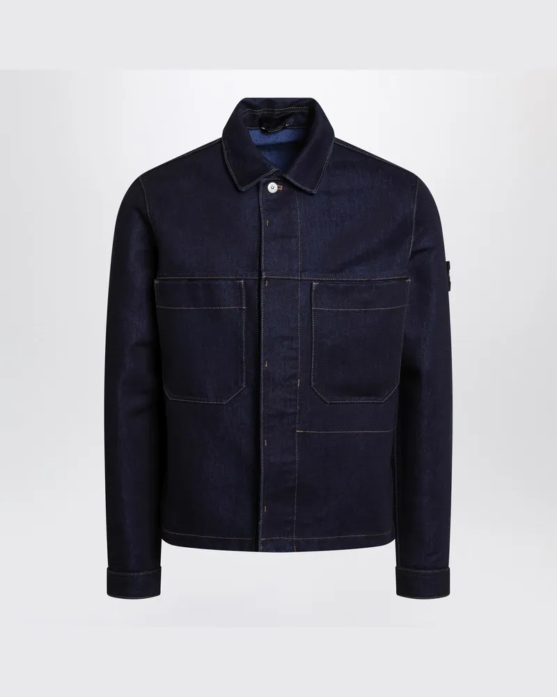 Stone Island Blaue Denim-Jacke aus Canvas Blau