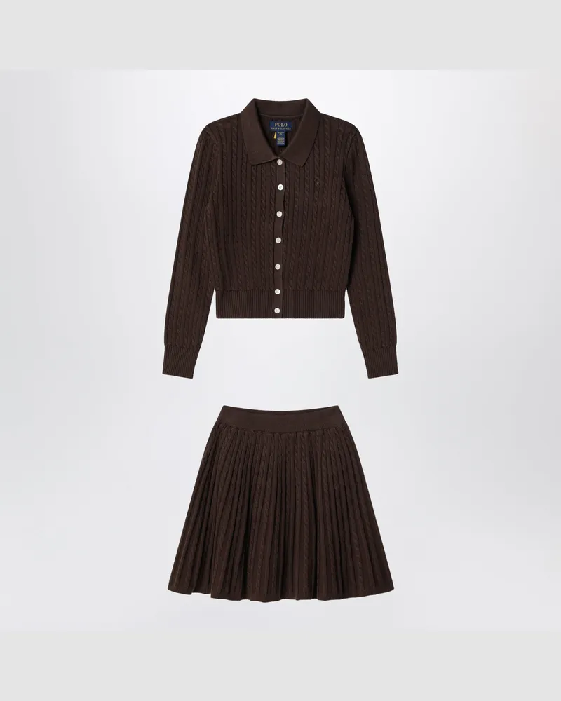 Ralph Lauren Set bestehend aus Polo-Cardigan und braunem Baumwollrock Brown