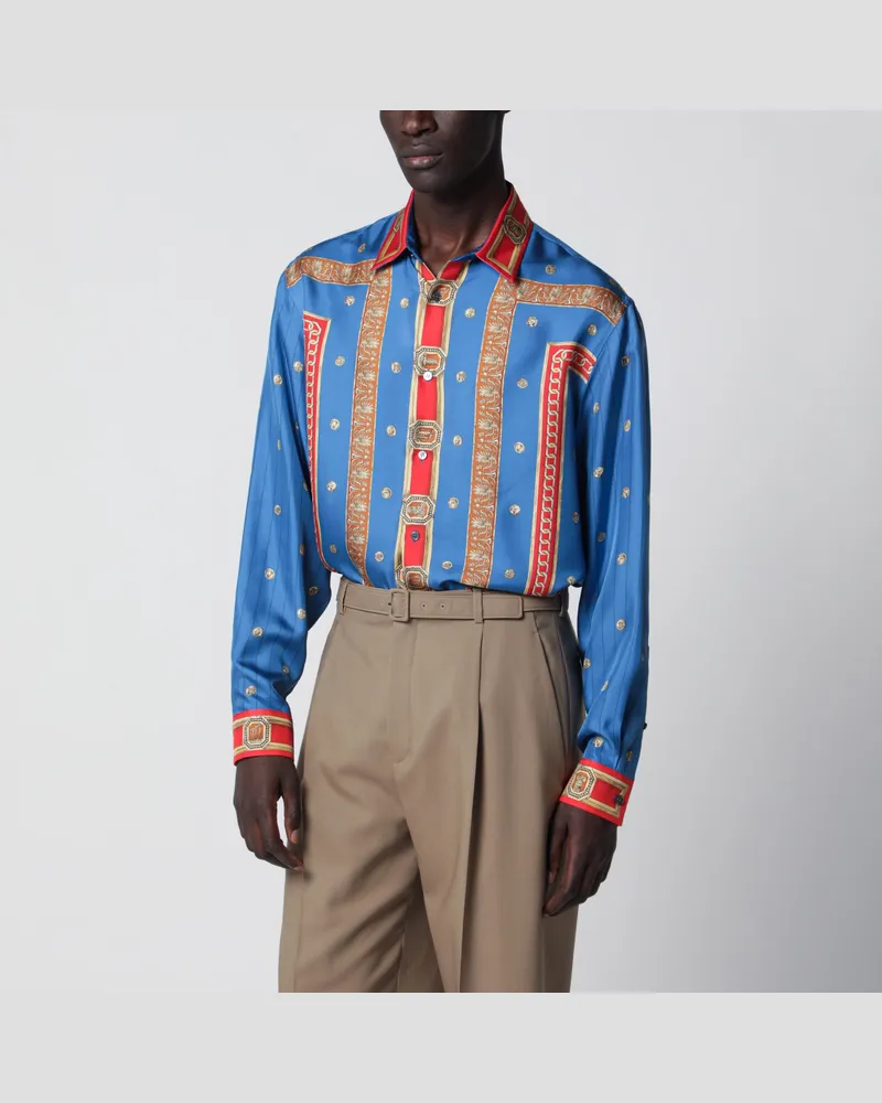 Versace Regular-Fit-Hemd aus bedrucktem Seidentwill Blue